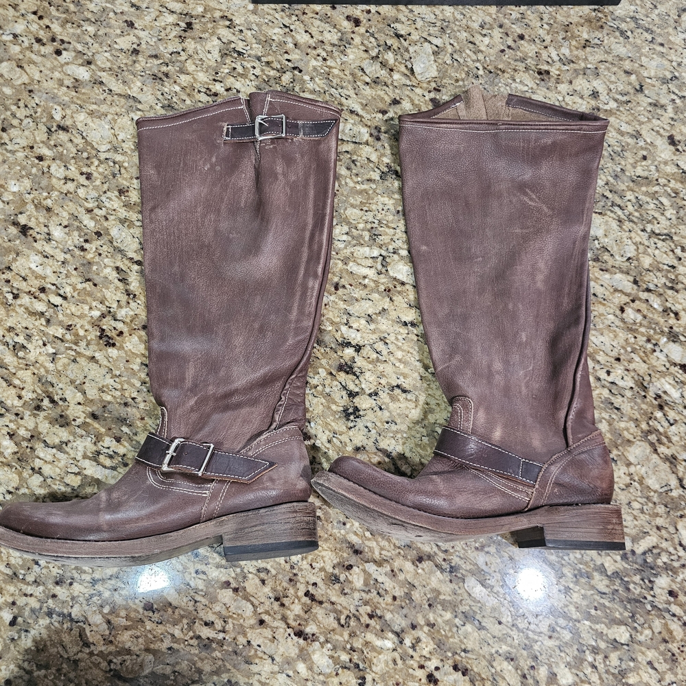 Freebird by Steven Distressed Brown Moto Boots Contra - Picture 2 of 6